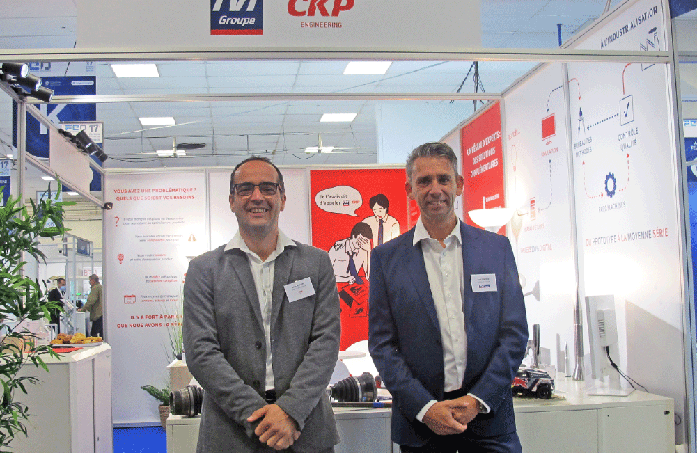David Dompnier, président de TVI Groupe et Julien Ferrazzo, fondateur de CKP Engineering devant leur stand au FED21
